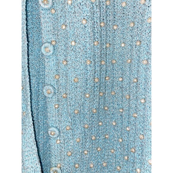 Vintage Handmade Teal Beaded Sweater With Silver Thread Size Small - Picture 2 of 5